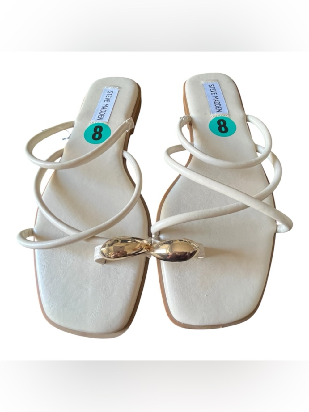 Steve Madden Cream  Strappy Square-Toe Sandals w/ Gold Accent Detail Size 8 NWOT